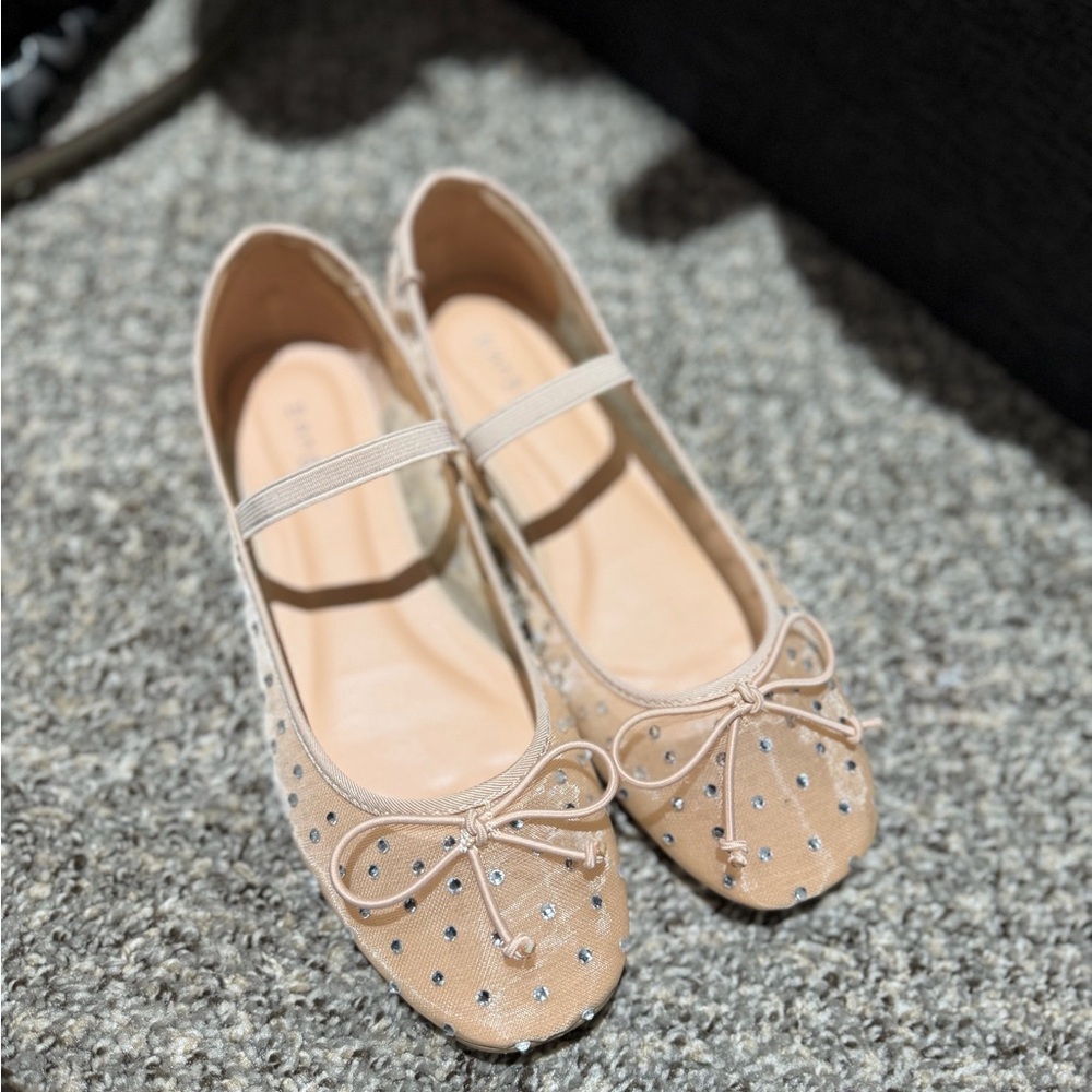 BAMBOO Beige Flats with Bow and Studs
